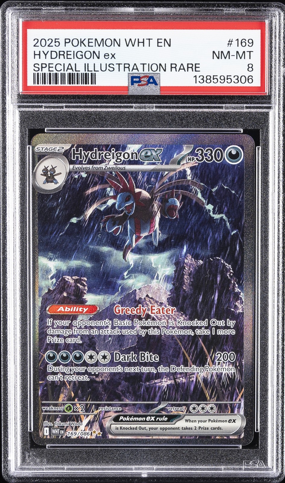 2025 POKEMON WHT EN-WHITE FLARE SPECIAL ILLUSTRATION RARE HYDREIGON EX PSA 8