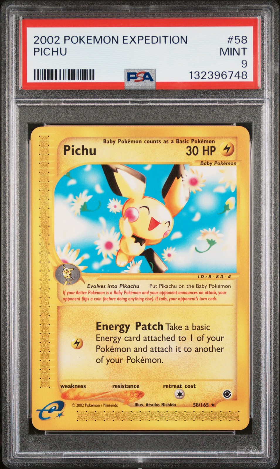 2002 POKEMON EXPEDITION #58 PICHU PSA 9 - Image 1