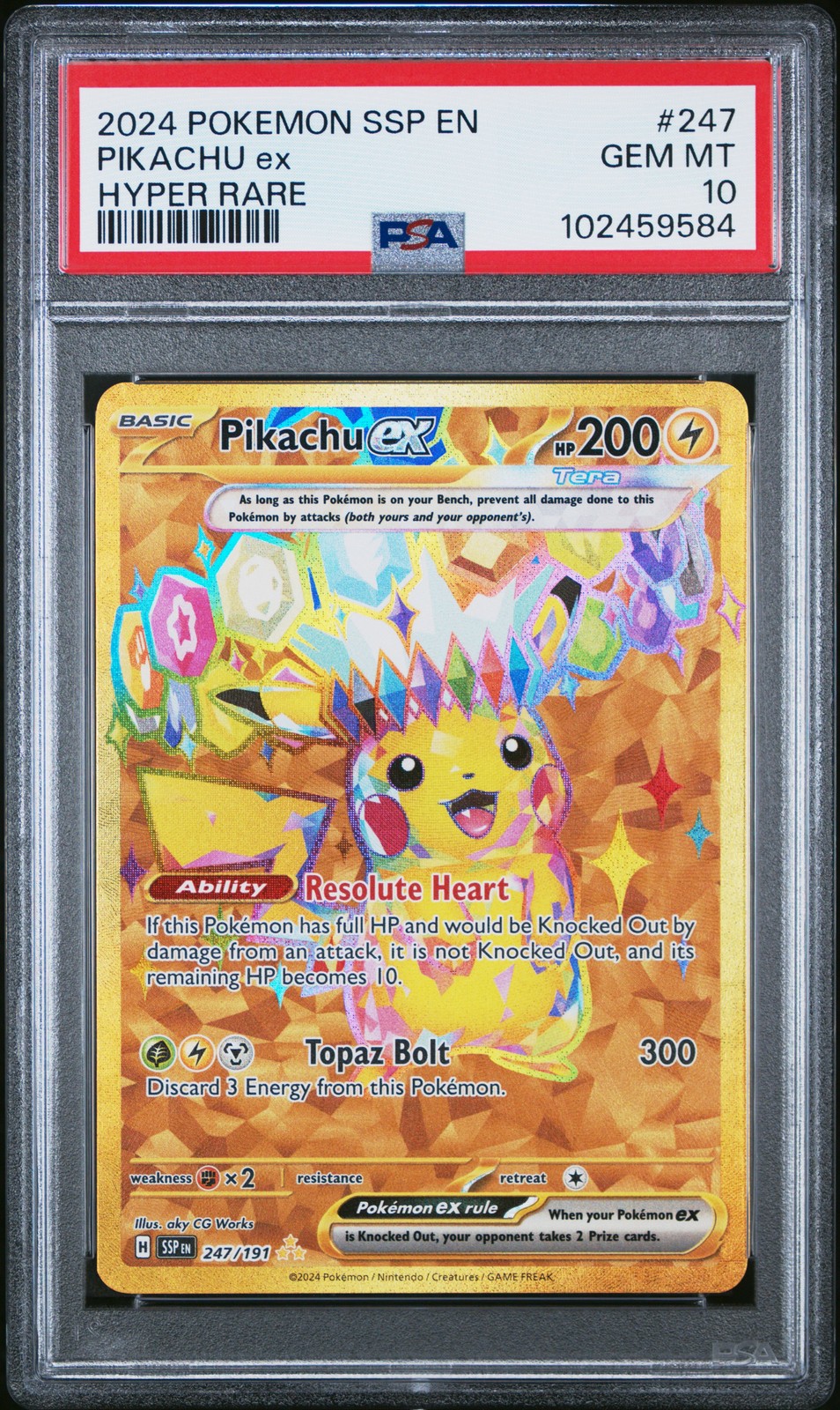 2024 POKEMON SSP EN-SURGING SPARKS HYPER RARE #247 PIKACHU EX PSA 10 - Image 1