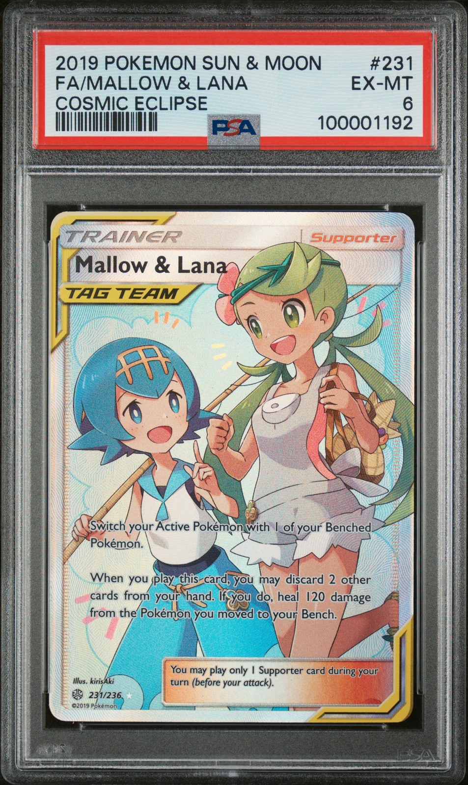2019 POKEMON SUN & MOON COSMIC ECLIPSE #231 FULL ART/MALLOW & LANA PSA 6 - Image 1