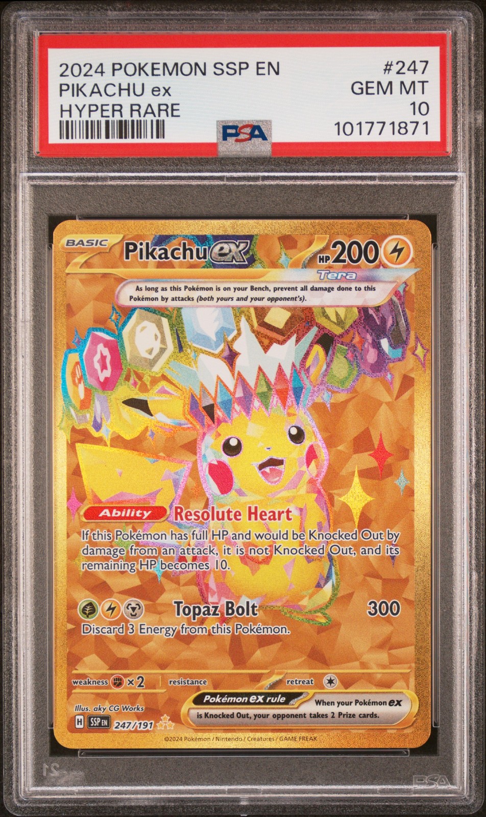 2024 POKEMON SSP EN-SURGING SPARKS HYPER RARE #247 PIKACHU EX PSA 10 - Image 1