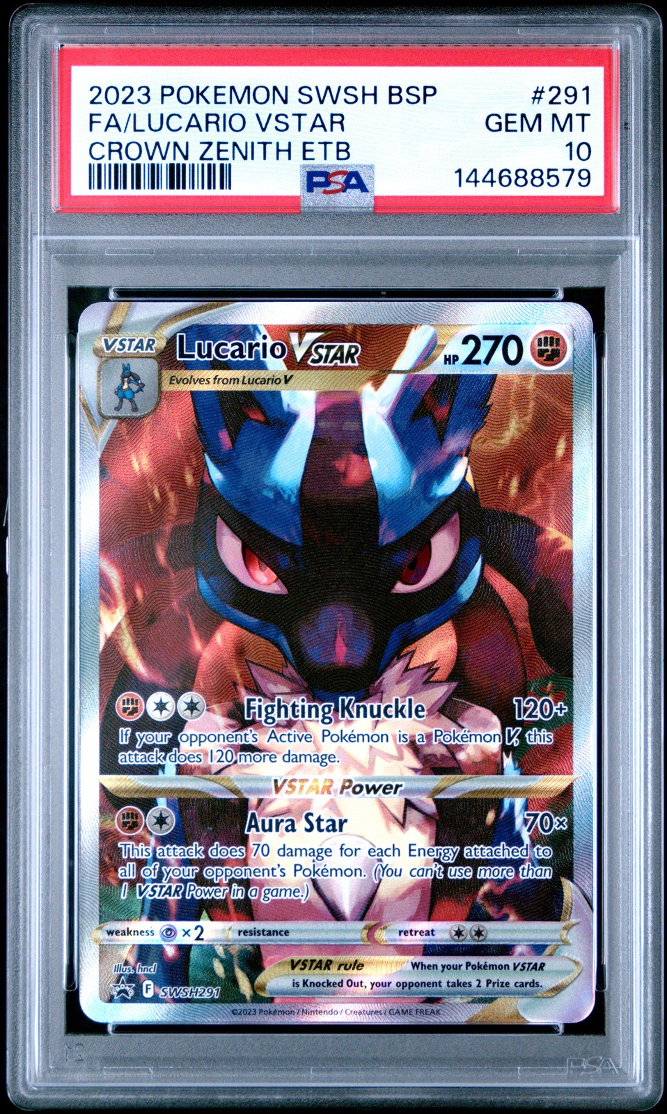 2023 POKEMON SWSH BLACK STAR PROMO #291 FULL ART/LUCARIO VSTAR PSA 10 - Image 1