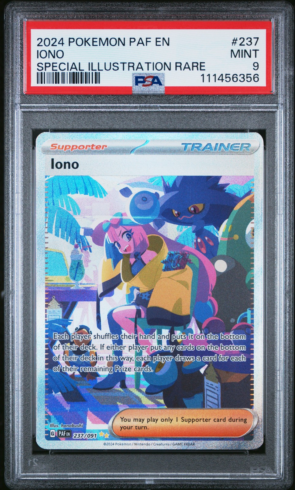 2024 POKEMON PAF EN-PALDEAN FATES SPECIAL ILLUSTRATION RARE #237 IONO PSA 9 - Image 1