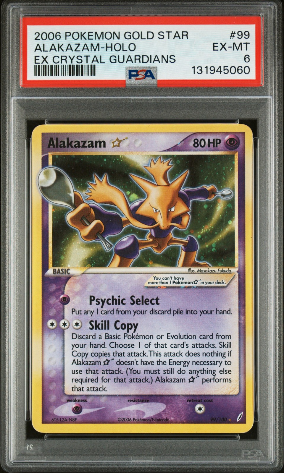 2006 POKEMON EX CRYSTAL GUARDIANS GOLD STAR #99 ALAKAZAM-HOLO PSA 6 - Image 1