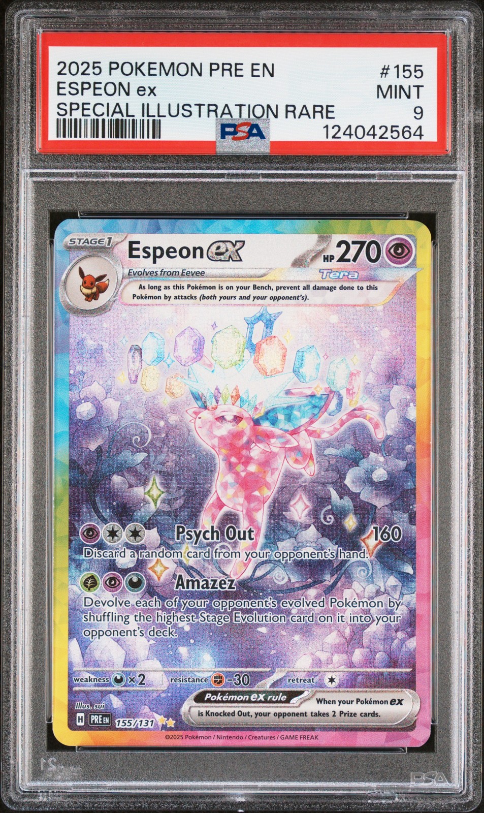 2025 POKEMON PRE EN-PRISMATIC EVOLUTIONS #155 ESPEON EX PSA 9 - Image 1