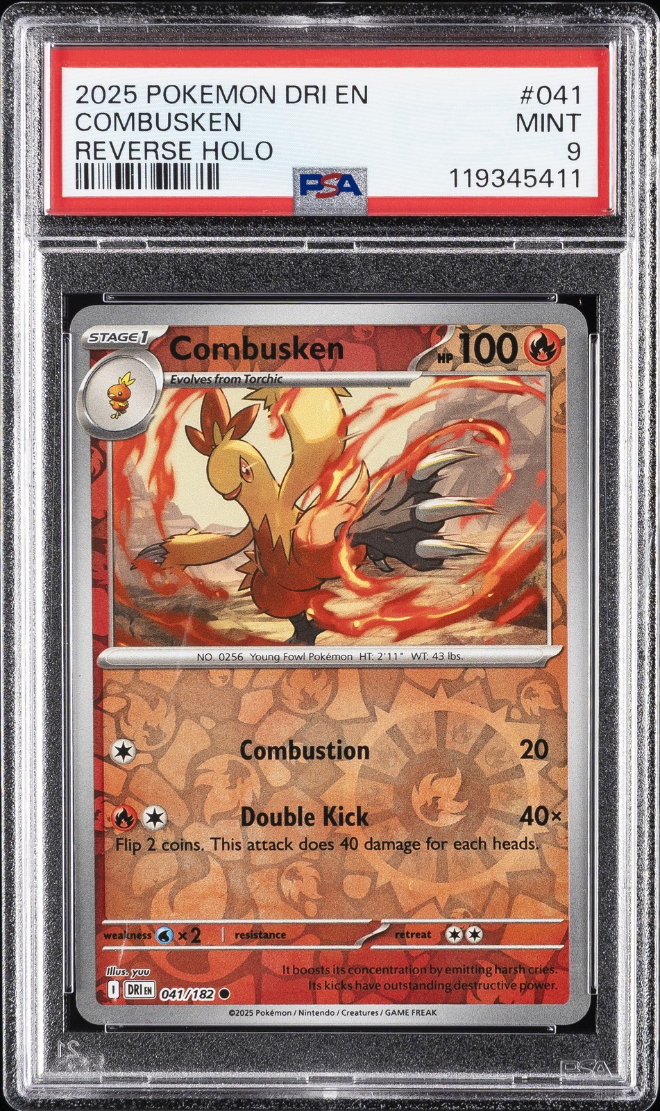 2025 POKEMON DRI EN-DESTINED RIVALS REVERSE HOLO #041 COMBUSKEN PSA 9
