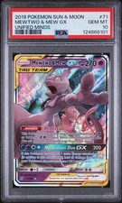 2019 POKEMON SUN & MOON UNIFIED MINDS #71 MEWTWO & MEW GX PSA 10 - Image 2