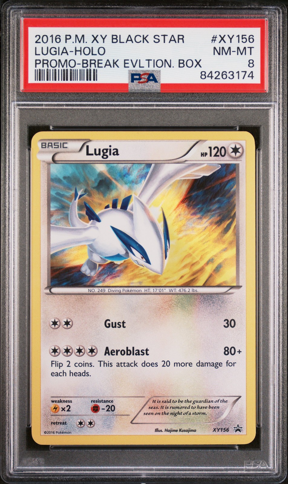 2016 POKEMON XY BLACK STAR PROMO BREAK EVOLUTION BOX #XY156 LUGIA-HOLO PSA 8 - Image 1