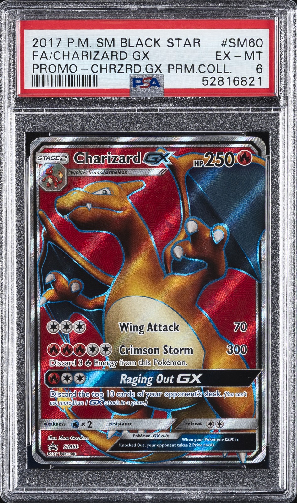 2017 POKEMON SM BLACK STAR PROMO #SM60 FULL ART/CHARIZARD GX PSA 6 - Image 1