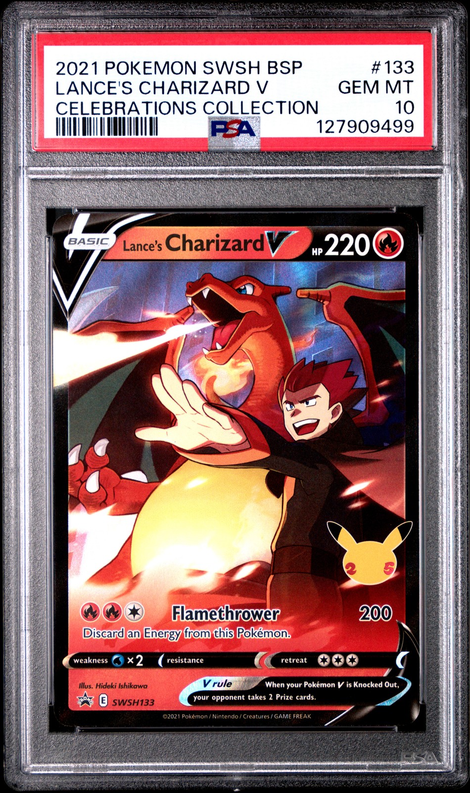 2021 POKEMON SWSH BLACK STAR PROMO CELEBRATIONS COLL LANCE'S CHARIZARD V PSA 10 - Image 1
