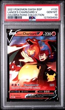 2021 POKEMON SWSH BLACK STAR PROMO CELEBRATIONS COLL LANCE'S CHARIZARD V PSA 10 - Image 2