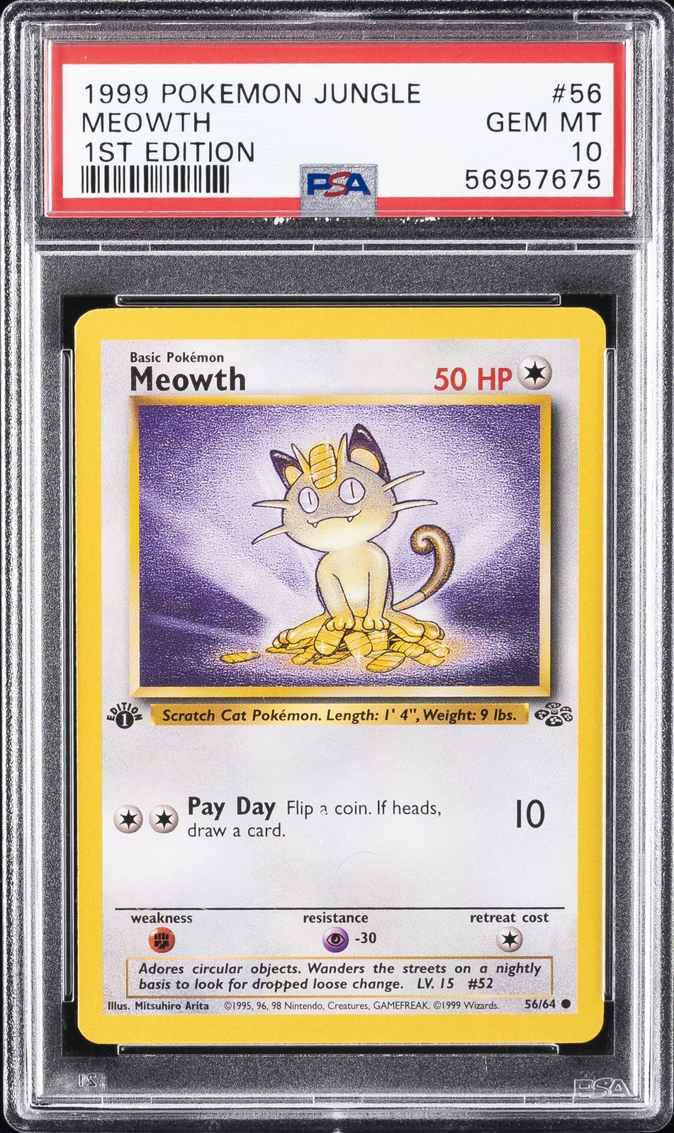 1999 POKEMON JUNGLE 1ST EDITION #56 MEOWTH PSA 10
