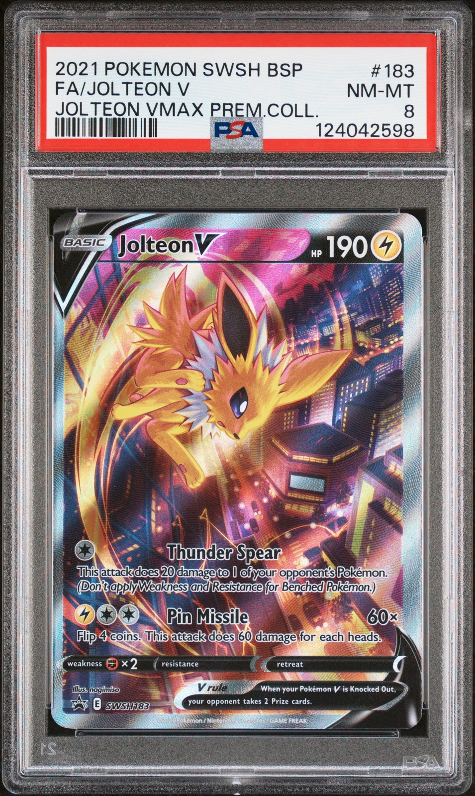 2021 POKEMON SWSH BLACK STAR PROMO #183 FULL ART/JOLTEON V PSA 8 - Image 1