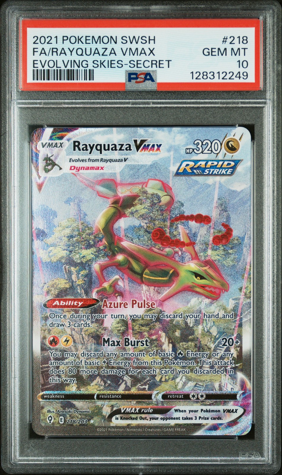 2021 POKEMON SWORD & SHIELD EVOLVING SKIES SECRET FULL ART/RAYQUAZA VMAX PSA 10 - Image 1