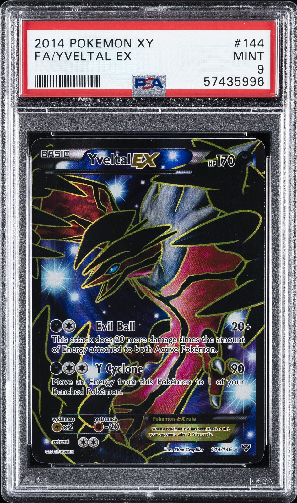 2014 POKEMON XY #144 FULL ART/YVELTAL EX PSA 9 - Image 1
