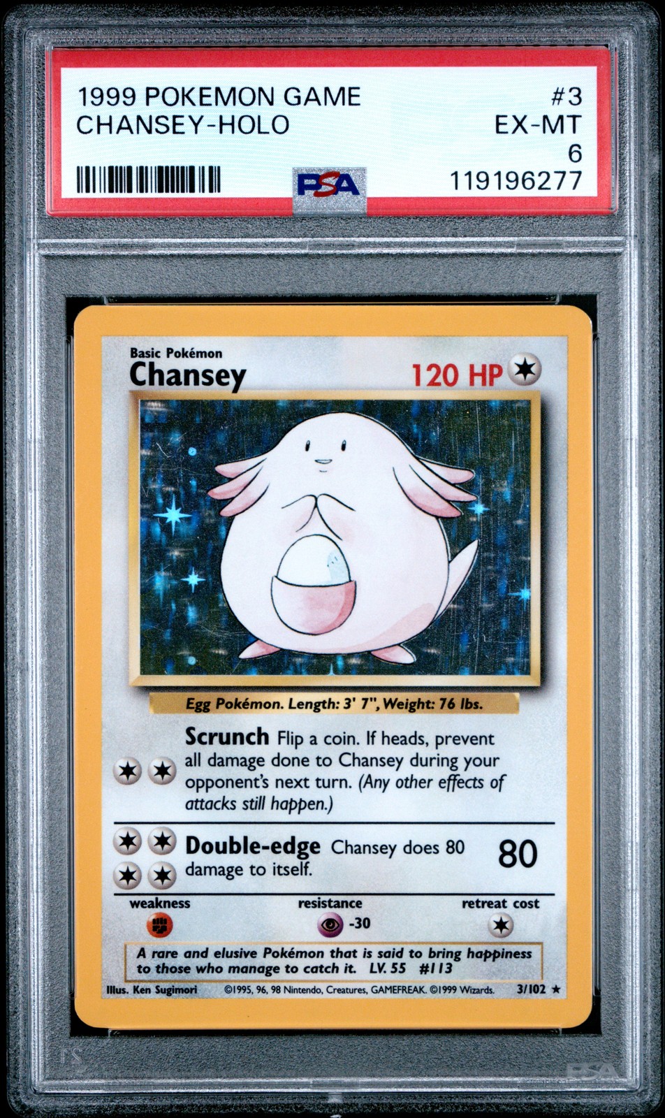 1999 POKEMON GAME #3 CHANSEY-HOLO PSA 6 - Image 1