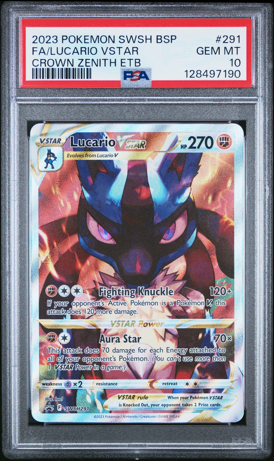 2023 POKEMON SWSH BLACK STAR PROMO #291 FULL ART/LUCARIO VSTAR PSA 10 - Image 1