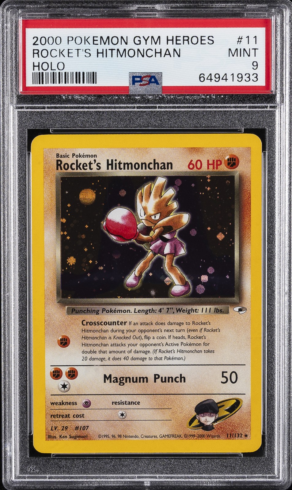 2000 POKEMON GYM HEROES HOLO #11 ROCKET'S HITMONCHAN PSA 9 - Image 1