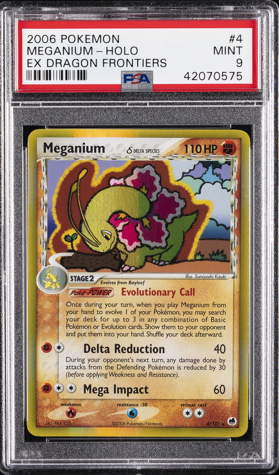 2006 POKEMON EX DRAGON FRONTIERS #4 MEGANIUM-HOLO PSA 9 - Image 1