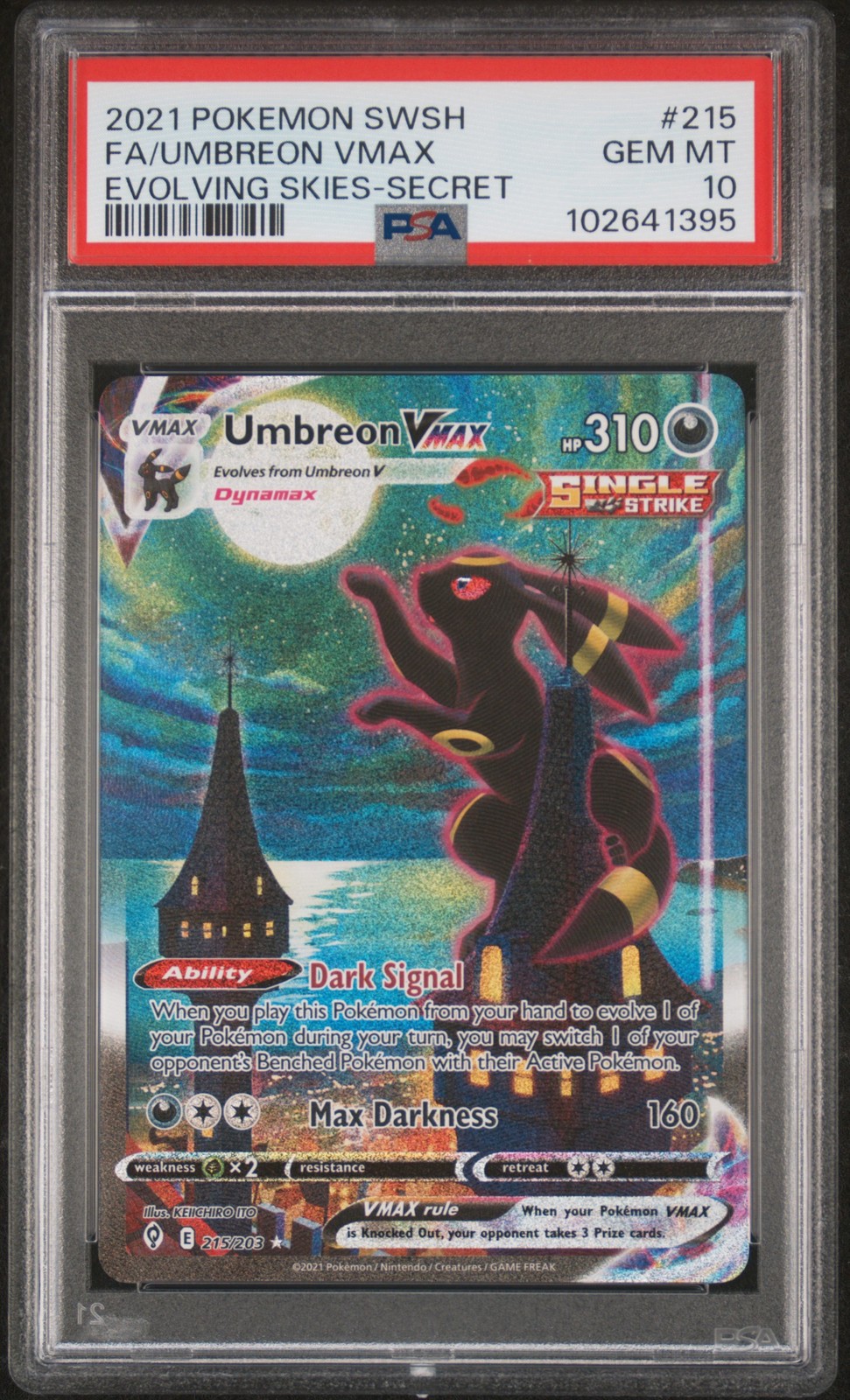 2021 POKEMON SWORD & SHIELD EVOLVING SKIES SECRET FULL ART/UMBREON VMAX PSA 10 - Image 1