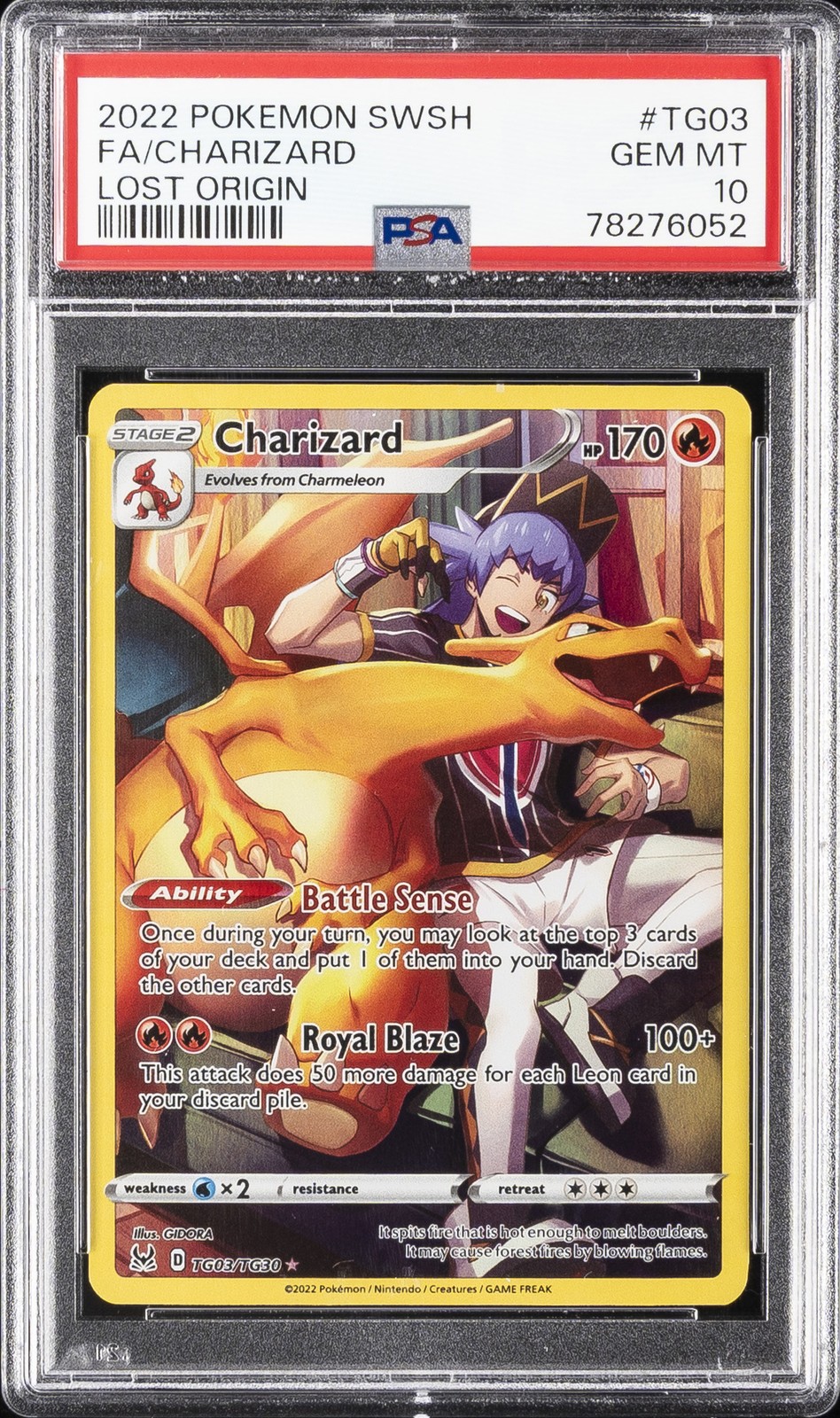 2022 POKEMON SWORD & SHIELD LOST ORIGIN #TG03 FULL ART/CHARIZARD PSA 10 - Image 1