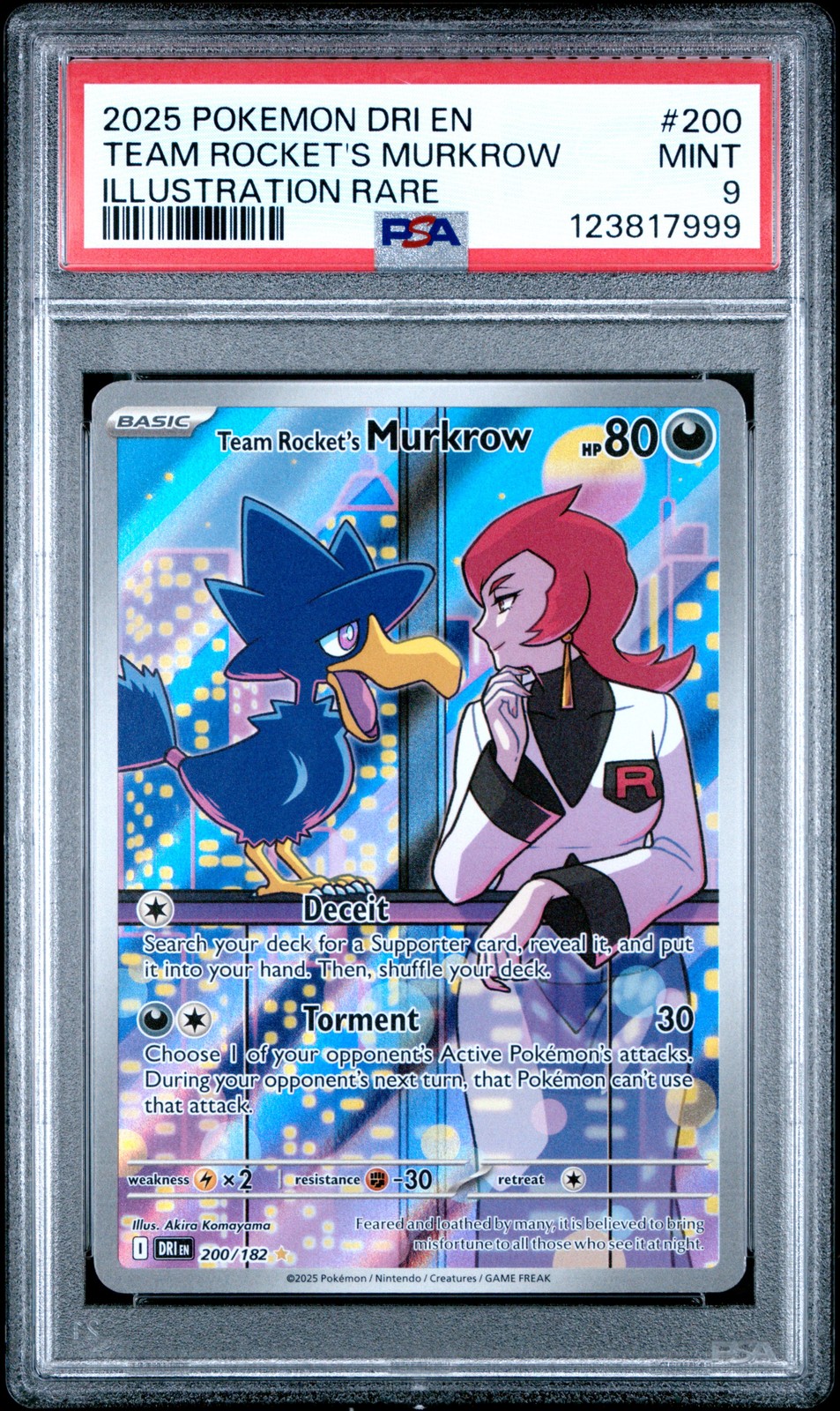 2025 POKEMON DRI EN-DESTINED RIVALS #200 TEAM ROCKET'S MURKROW PSA 9 - Image 1