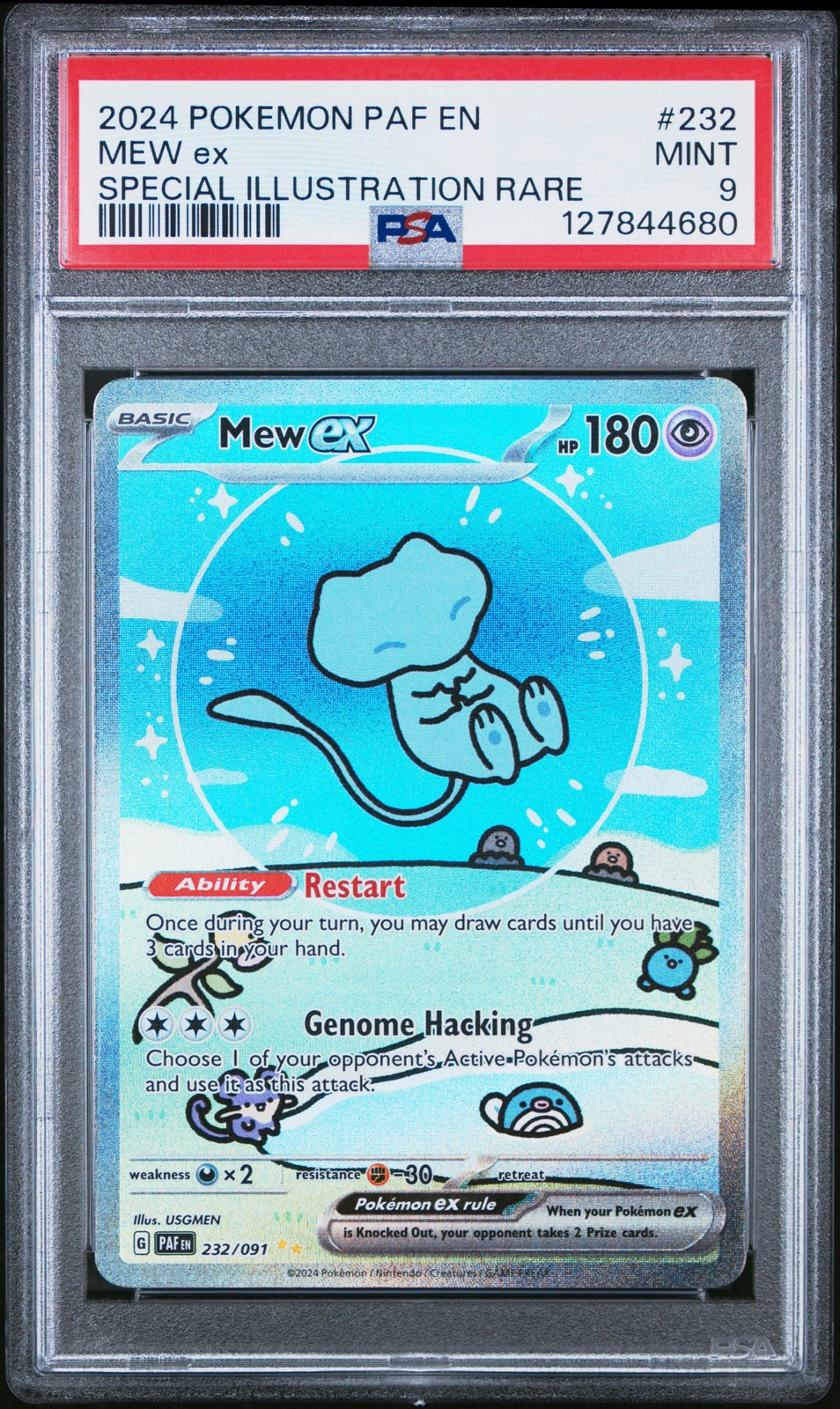 2024 POKEMON PAF EN-PALDEAN FATES SPECIAL ILLUSTRATION RARE #232 MEW EX PSA 9 - Image 1