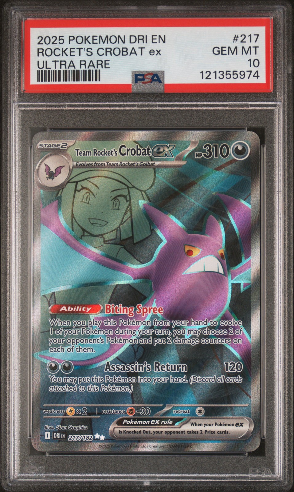 2025 POKEMON DRI EN-DESTINED RIVALS ULTRA RARE TEAM ROCKET'S CROBAT EX PSA 10 - Image 1