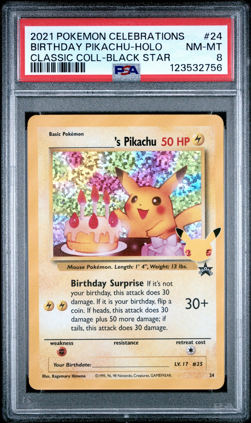 2021 POKEMON CELEBRATIONS CLASSIC COLL #24 BIRTHDAY PIKACHU-HOLO PSA 8 - Image 1