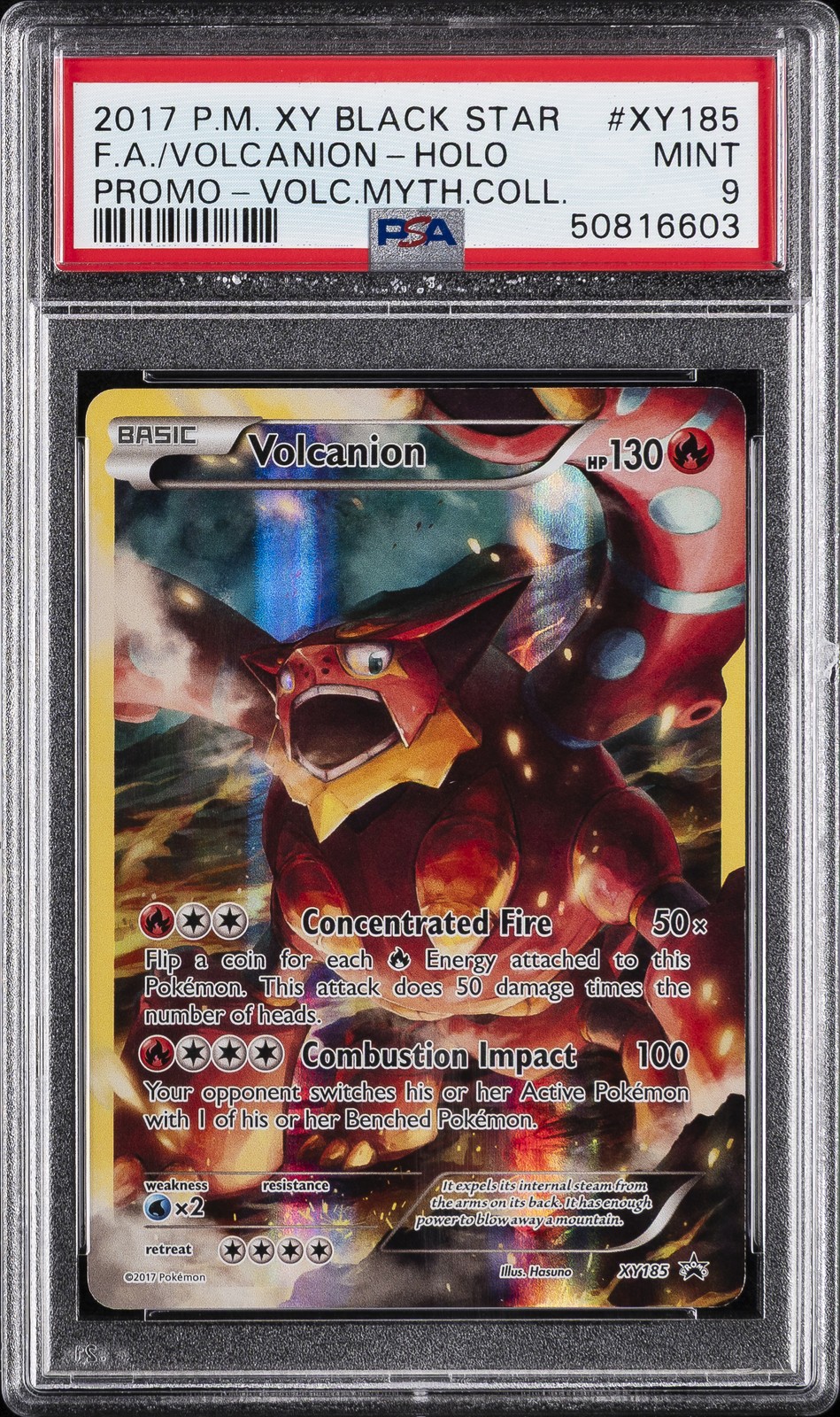 2017 POKEMON XY BLACK STAR PROMO #XY185 FULL ART/VOLCANION PSA 9 - Image 1