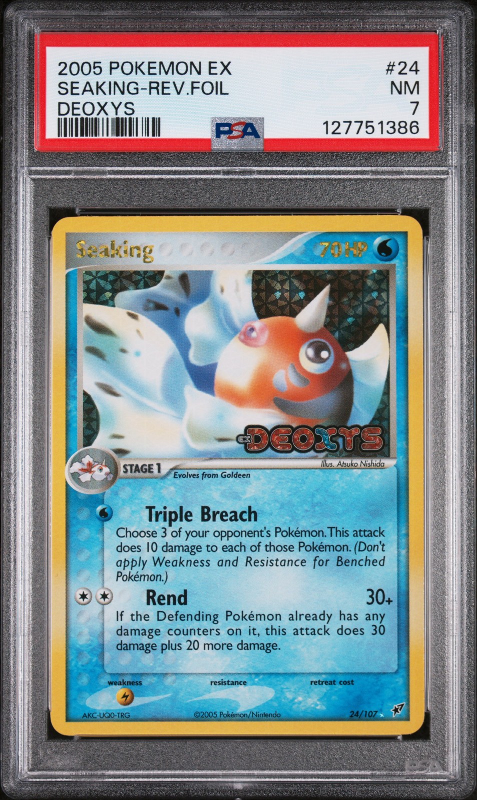 2005 POKEMON EX DEOXYS #24 SEAKING-REVERSE FOIL PSA 7 - Image 1