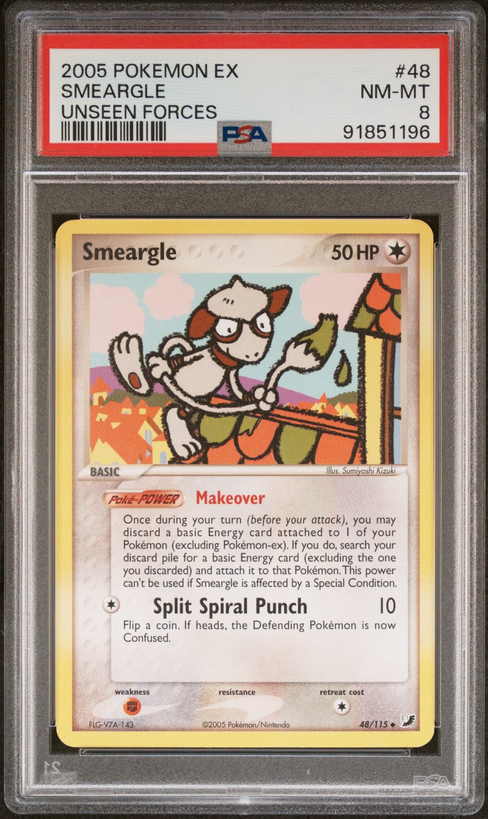 2005 POKEMON EX UNSEEN FORCES #48 SMEARGLE PSA 8 - Image 1