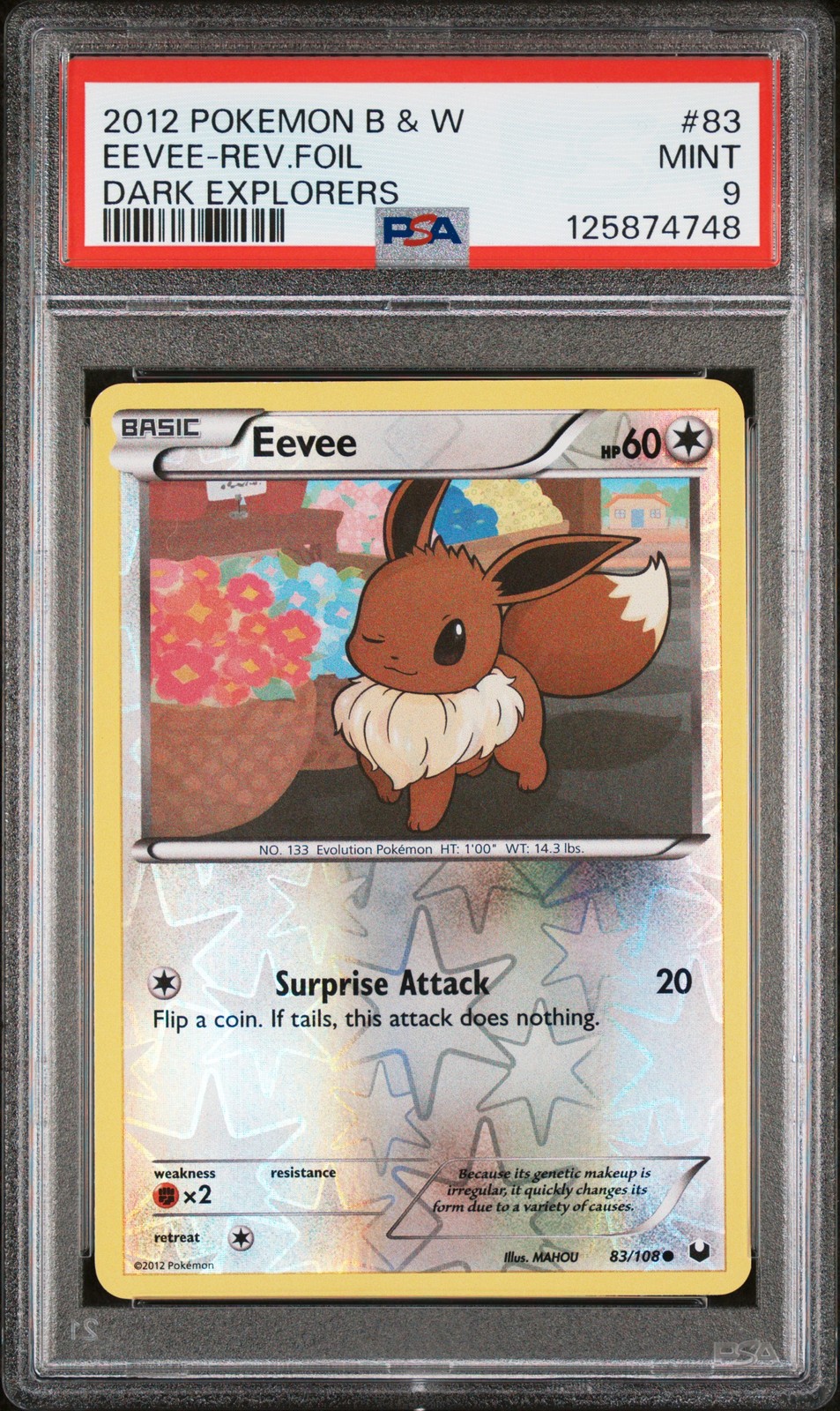 2012 POKEMON B&W DARK EXPLORERS #83 EEVEE-REVERSE FOIL PSA 9 - Image 1