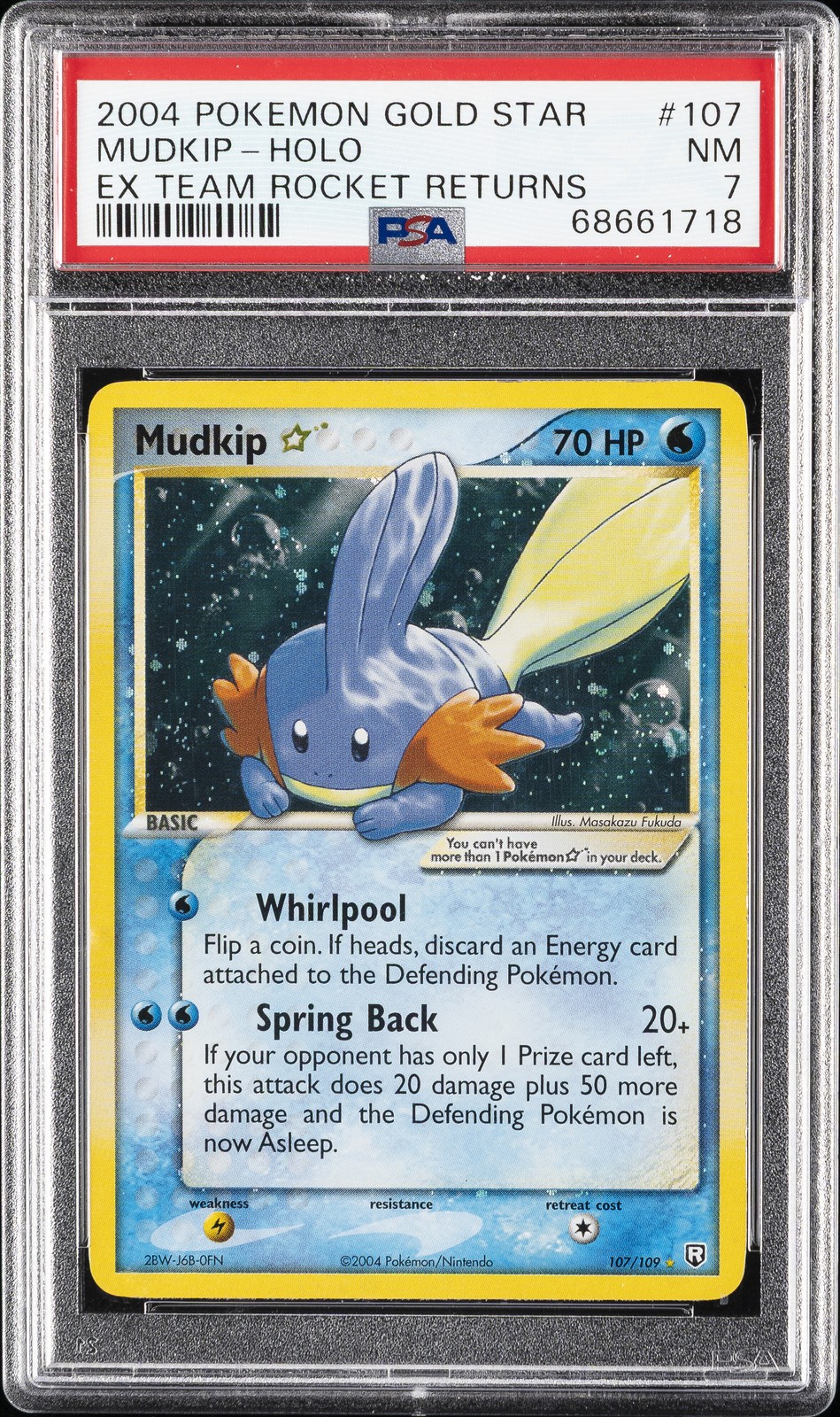 2004 POKEMON EX TEAM ROCKET RETURNS GOLD STAR #107 MUDKIP-HOLO PSA 7 - Image 1