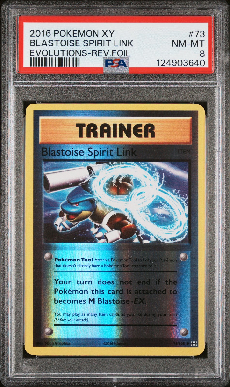2016 POKEMON XY EVOLUTIONS #73 BLASTOISE SPIRIT LINK-REVERSE FOIL PSA 8 - Image 1