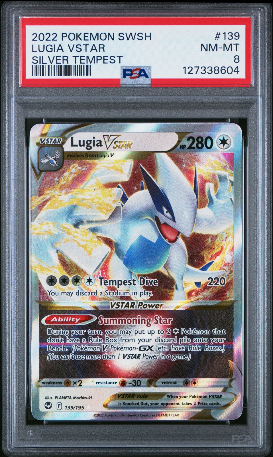 2022 POKEMON SWORD & SHIELD SILVER TEMPEST #139 LUGIA VSTAR PSA 8 - Image 1