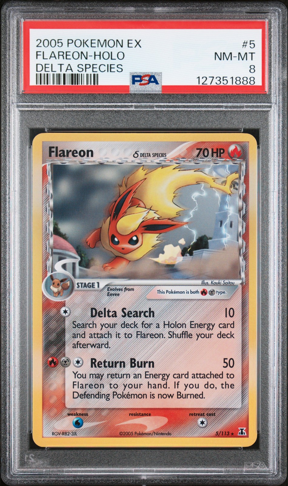 2005 POKEMON EX DELTA SPECIES #5 FLAREON-HOLO PSA 8 - Image 1