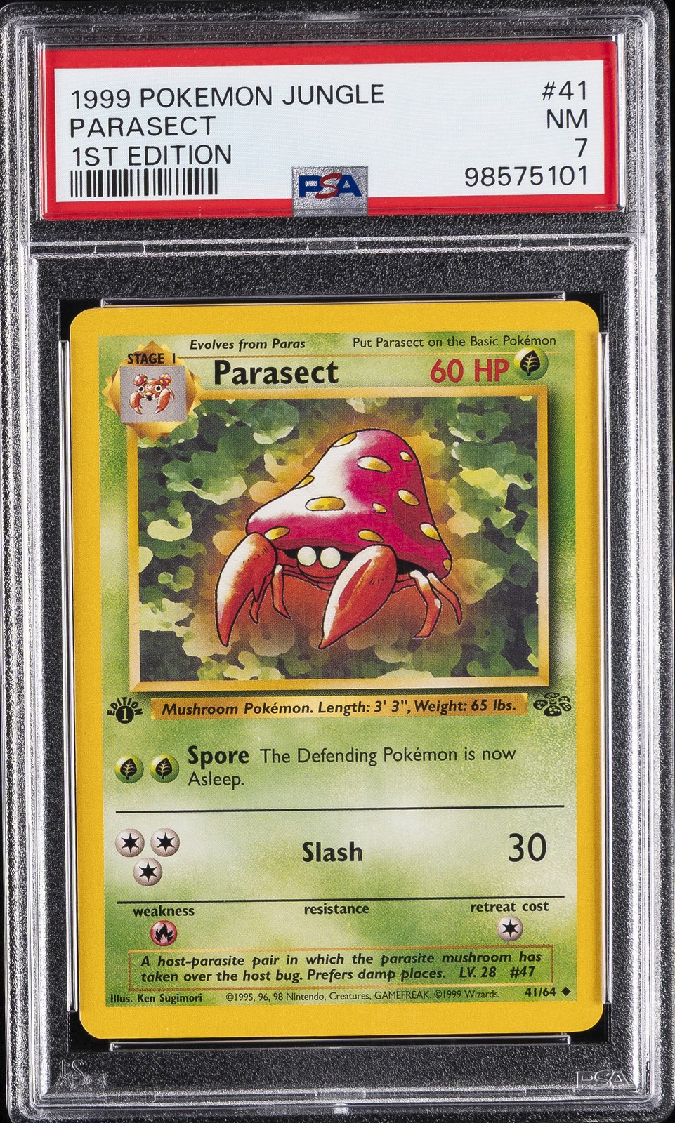 1999 POKEMON JUNGLE 1ST ED #41 PARASECT PSA 7 - Image 1