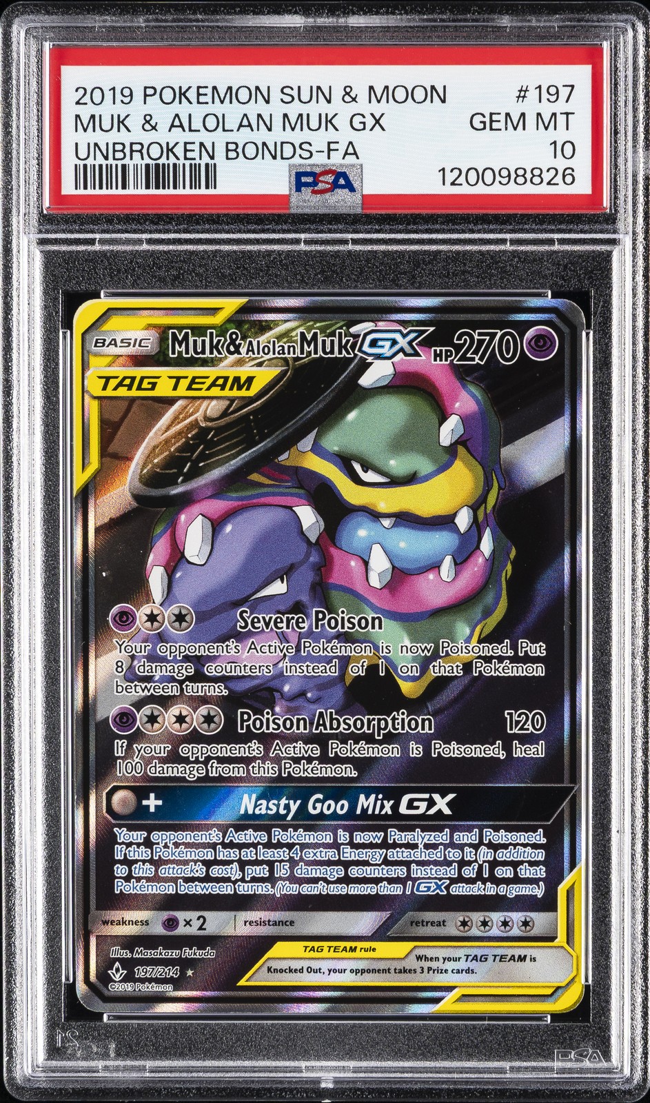 2019 POKEMON SUN & MOON UNBROKEN BONDS #197 FULL ART/MUK & ALOLAN MUK GX PSA 10 - Image 1