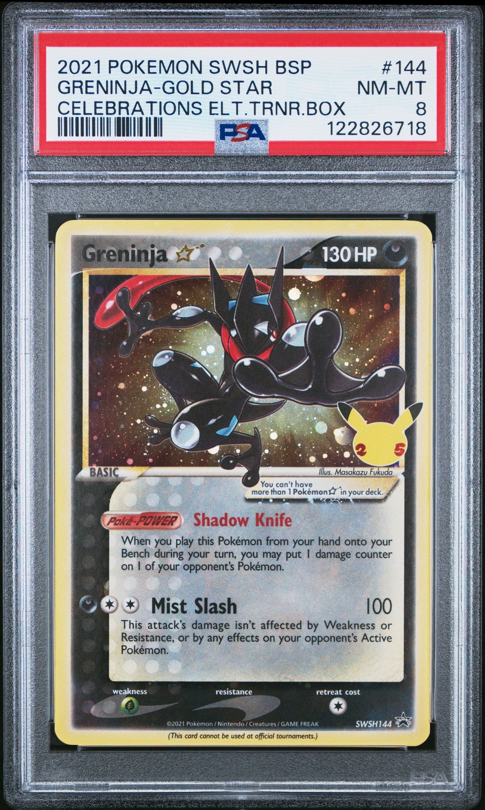 2021 POKEMON SWSH BLACK STAR PROMO #144 GRENINJA-GOLD STAR PSA 8 - Image 1