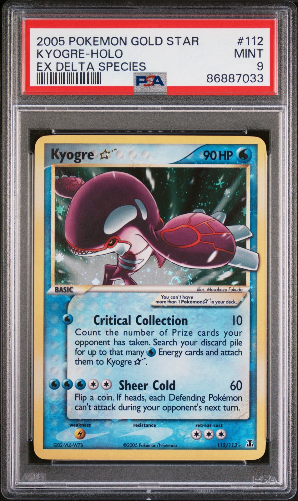 2005 POKEMON EX DELTA SPECIES GOLD STAR #112 KYOGRE-HOLO PSA 9 - Image 1