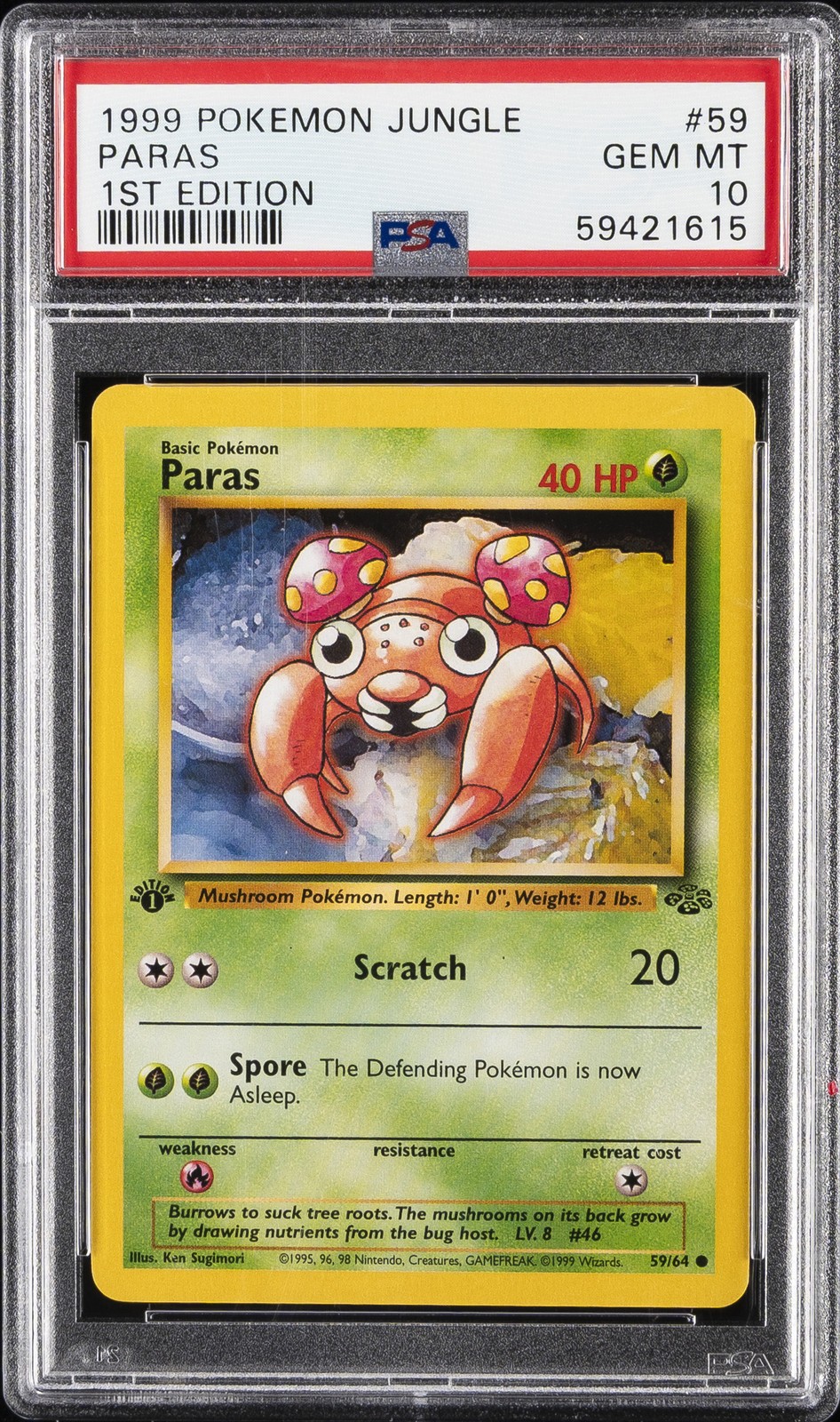 1999 POKEMON JUNGLE 1ST ED #59 PARAS PSA 10 - Image 1
