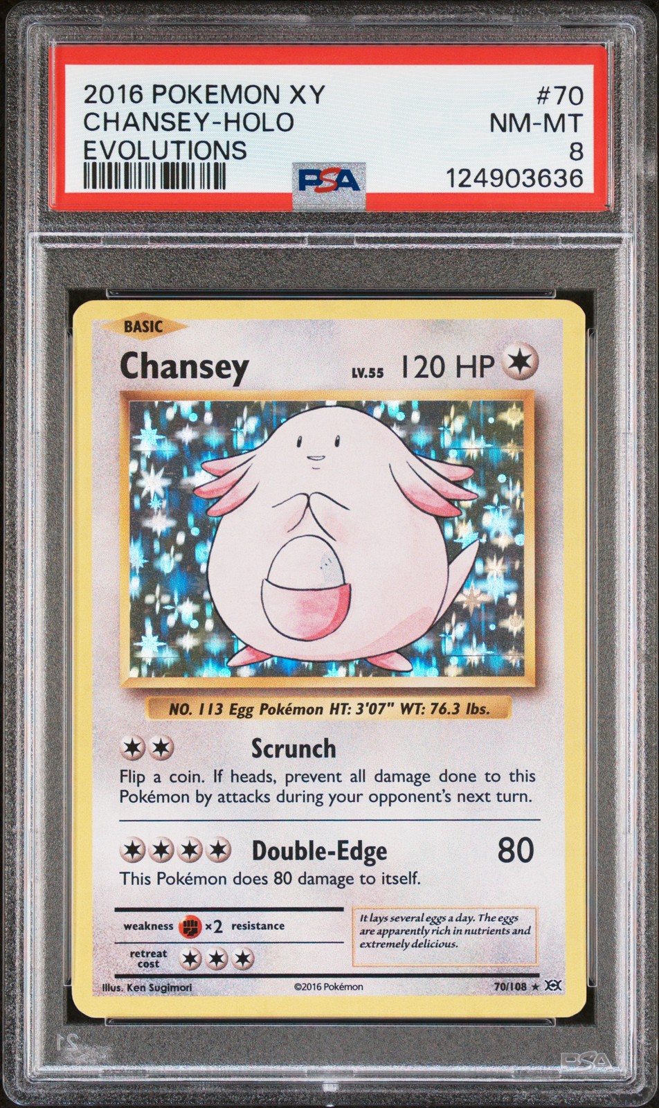 2016 POKEMON XY EVOLUTIONS #70 CHANSEY-HOLO PSA 8 - Image 1