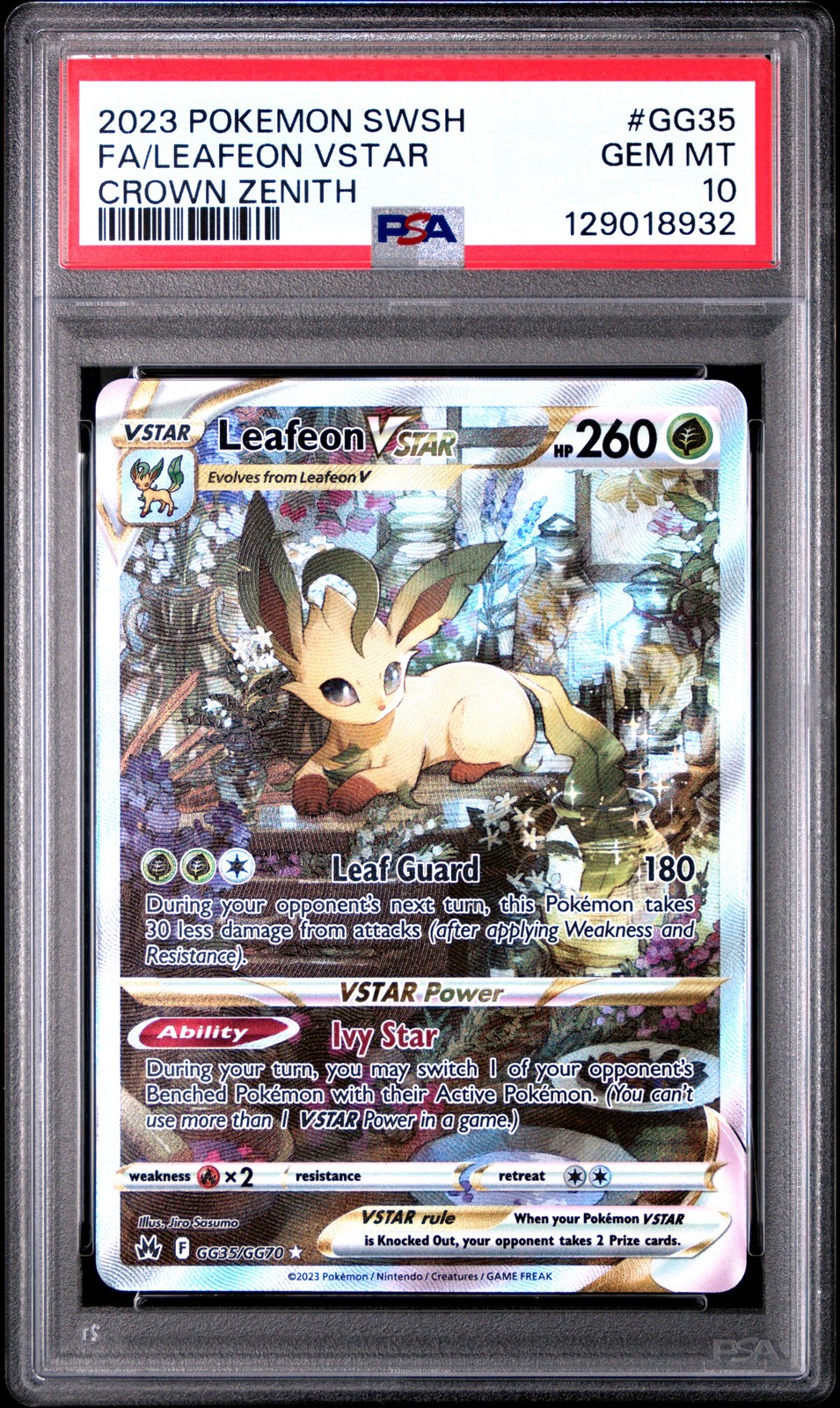 2023 POKEMON SWORD & SHIELD CROWN ZENITH #GG35 FULL ART/LEAFEON VSTAR PSA 10 - Image 1