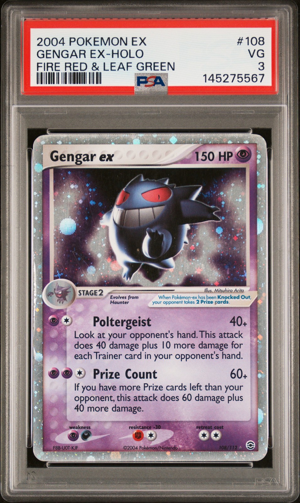 2004 POKEMON EX FIRE RED & LEAF GREEN #108 GENGAR EX-HOLO PSA 3 - Image 1
