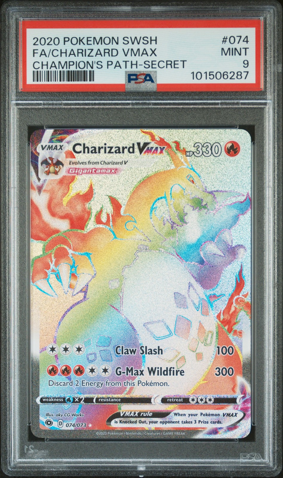 2020 POKEMON SWORD & SHIELD CHAMP'S PATH SECRET FULL ART/CHARIZARD VMAX PSA 9 - Image 1