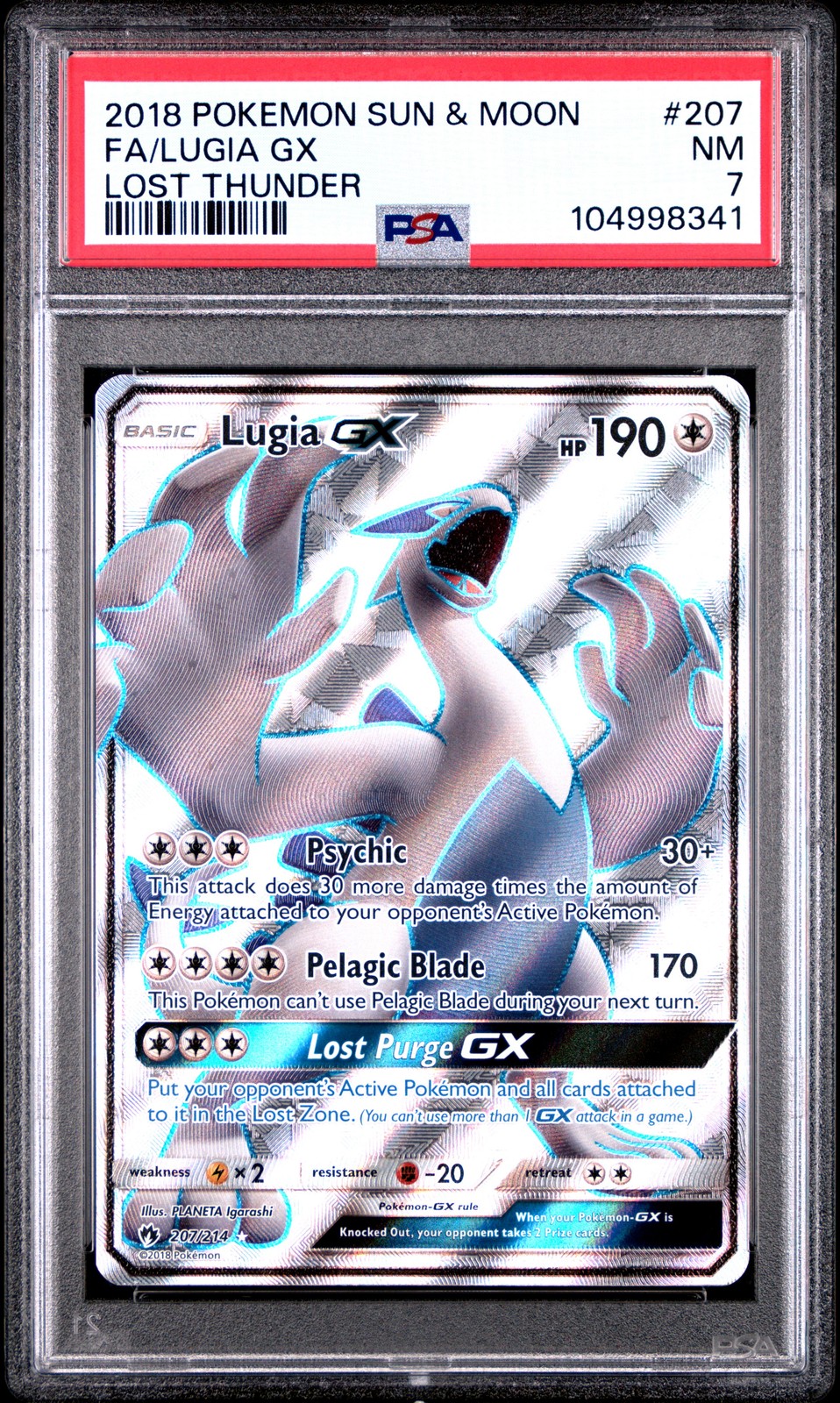 2018 POKEMON SUN & MOON LOST THUNDER #207 FULL ART/LUGIA GX PSA 7 - Image 1