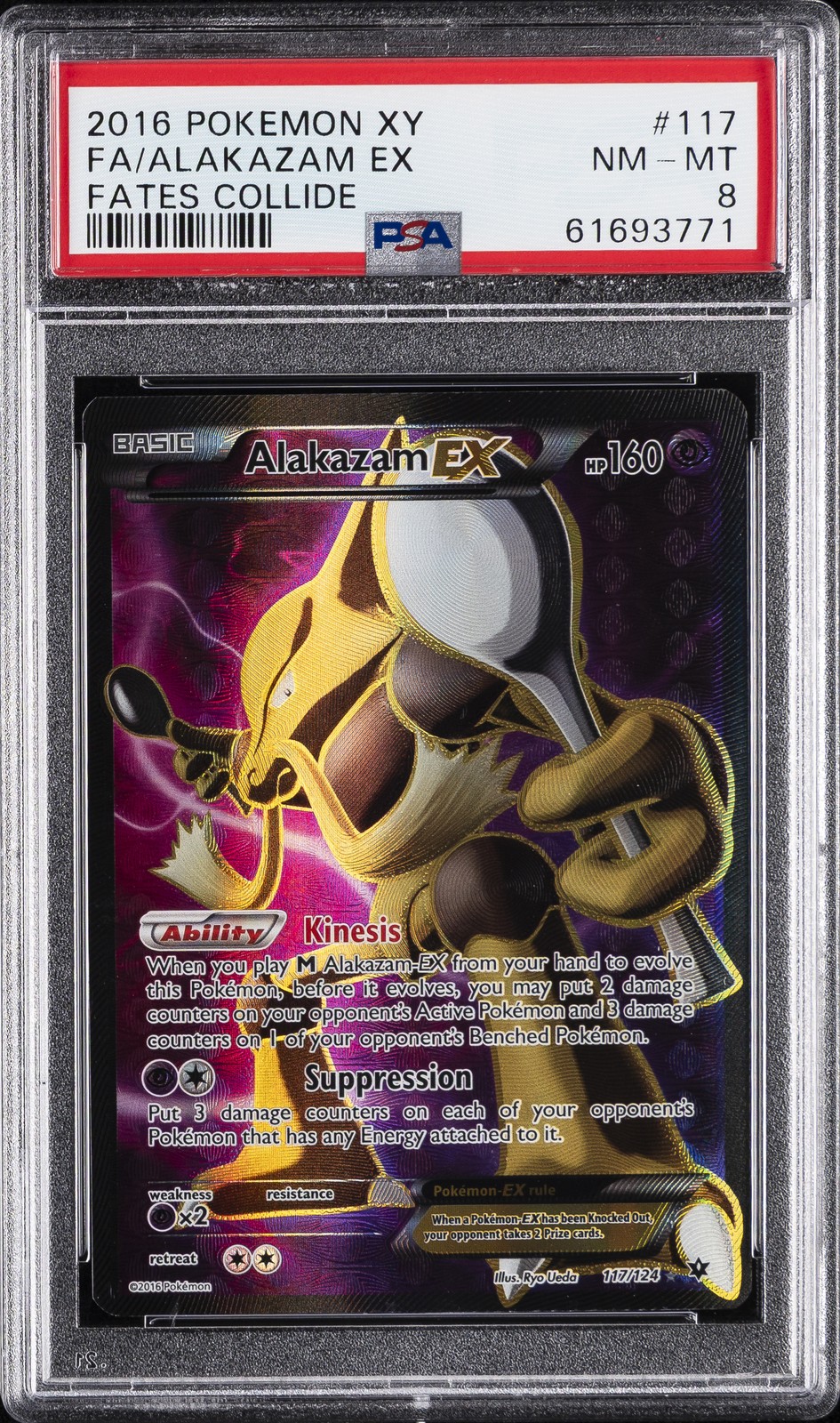 2016 POKEMON XY FATES COLLIDE #117 FULL ART/ALAKAZAM EX PSA 8 - Image 1