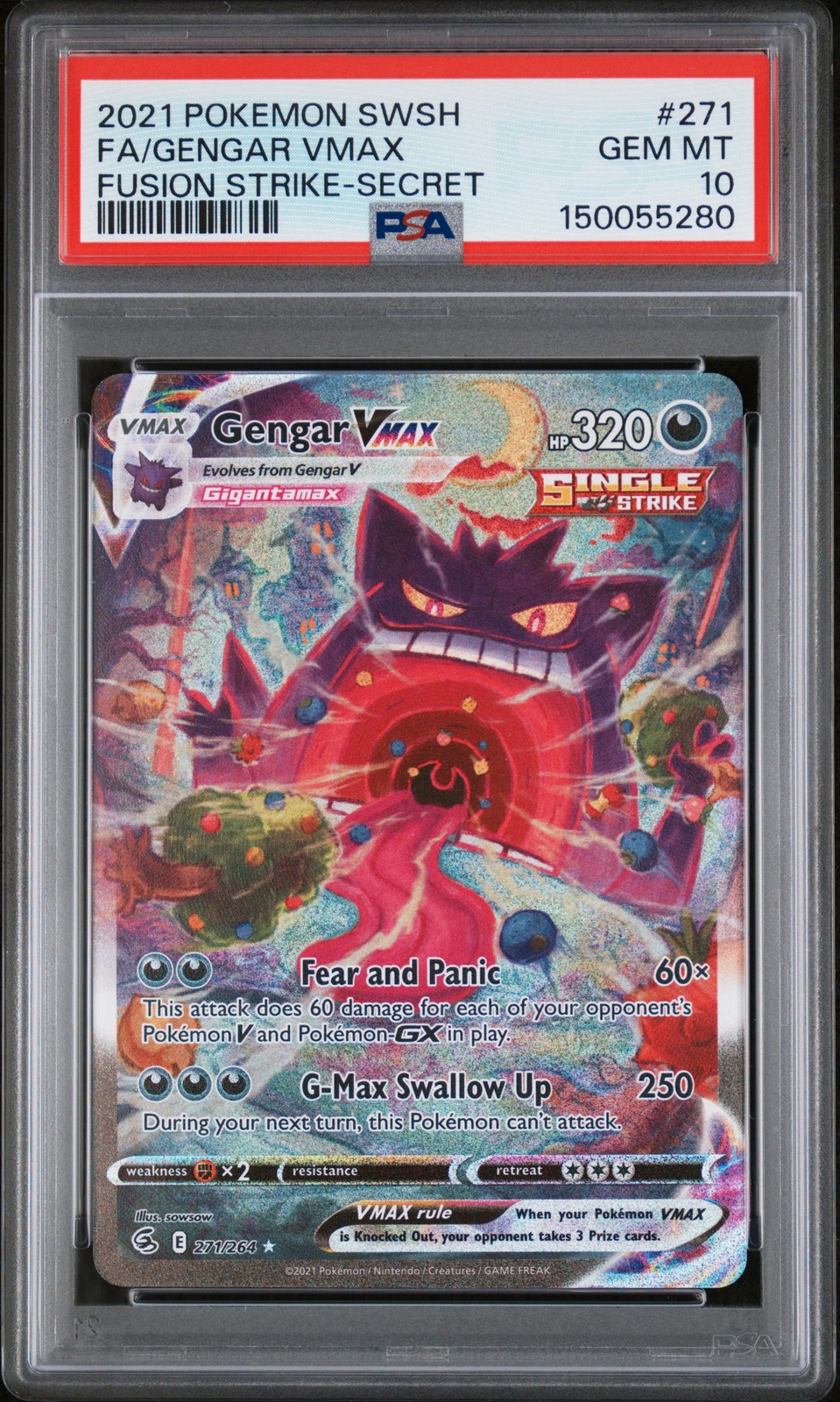 2021 POKEMON SWORD & SHIELD FUSION STRIKE SECRET FULL ART/GENGAR VMAX PSA 10 - Image 1