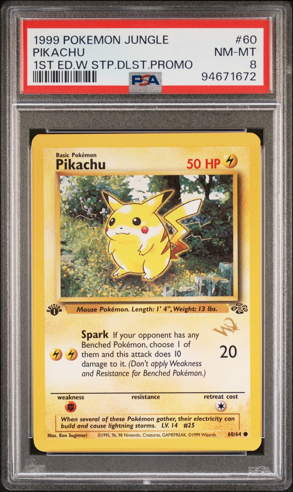 1999 POKEMON JUNGLE 1ST ED W STAMP DUELIST PROMO #60 PIKACHU PSA 8 - Image 1